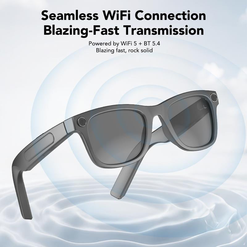 Smart AI Camera Glasses with 8MP Photochromic Lenses ,Button Touch Adjustment for Travel Outdoor Adventures Hands-Free Photography 160+Languages Real-Time Translation Bluetooth Wireless Wearable Video Recording UV Protection ,Black Friday & Cyber Monday